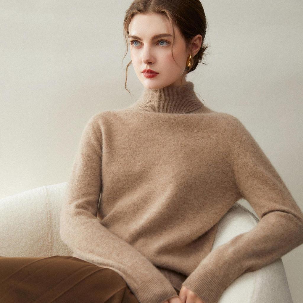 Women's High Neck 100% Pure Cashmere Sweater - Autumn/Winter Loose Pullover Knitwear