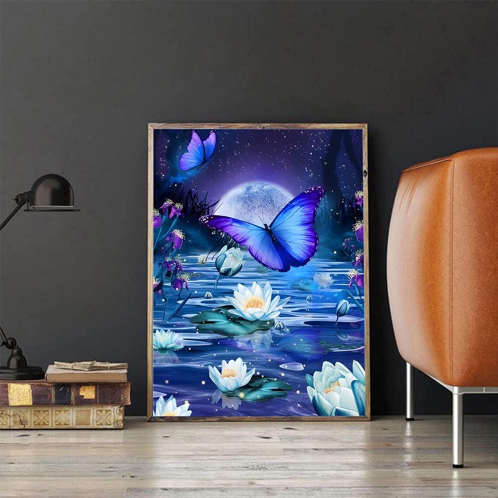 5D DIY Diamond Painting Blue Butterfly Cross Stitch Kit Mosaic Diamond Embroidery Full Round/Square Drill Home Decoration