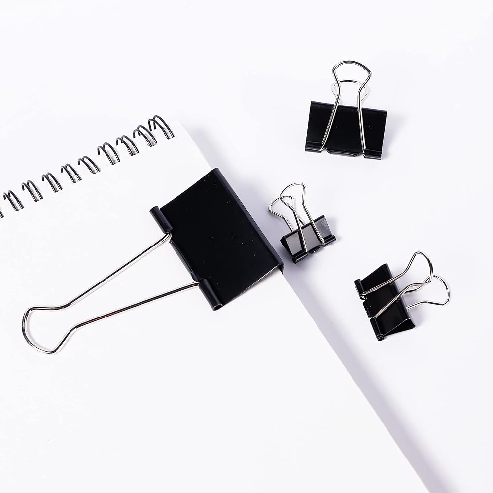 Tihoo Tenwin Paper Clips Double Clips Mixed Sizes 100pcs Black Office Supplies