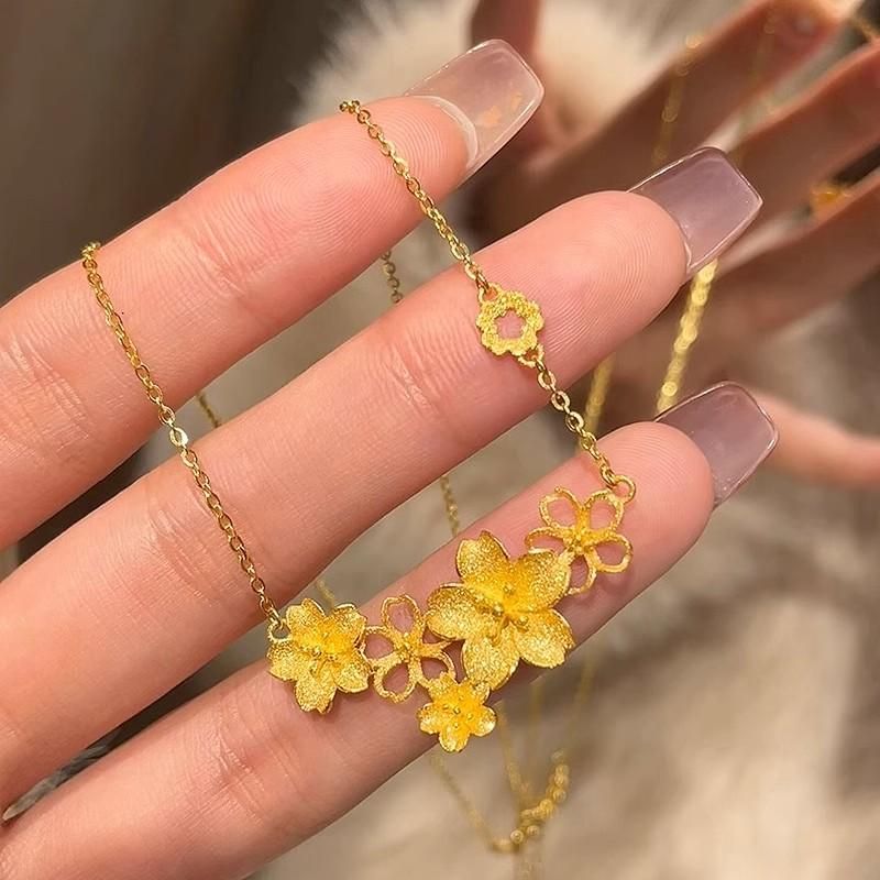 

Classic antique gold craftsm flower collar chain Chinese style luxurious hollow out pastoral style pendant necklace jewelry gift 45cm золотой