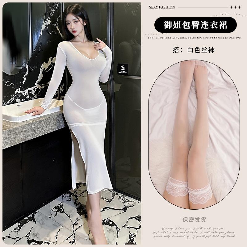 Sex Underwear Sexy Split Perspective Cheongsam Celebrity Nightclub Uniform Free Stepmother Dress Dress