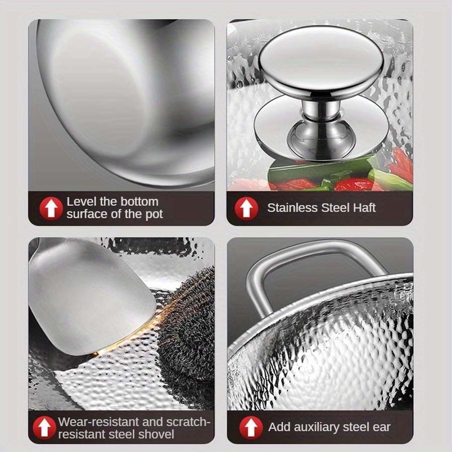 Reiner Titan Wok mit rundem Boden Unbeschichtete Antihaftpfanne Kann auf konkavem Induktionskochfeld verwendet werden, Haushaltspfannen