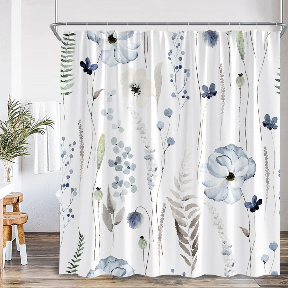 Bauernhaus Blumiger Duschvorhang Blume Pflanze Bauernhof Landhaus Badezimmer Dekoration Pflanze Rustikal Polyester Badvorhang Mit Haken