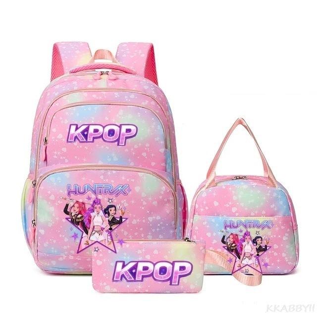 Three-Piece Kpop Demon Hunter Girl Color School Bag Lunch Bag Pencil Case Set Gift Box