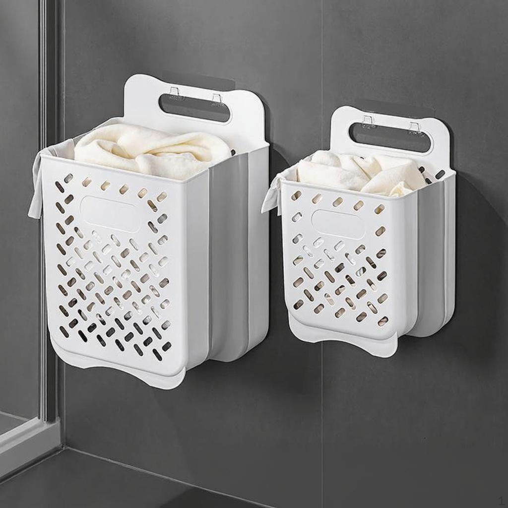 Bathroom Laundry Hamper, Dirty Clothes Basket, foldable WallMounted Organizer White Large 1pc
