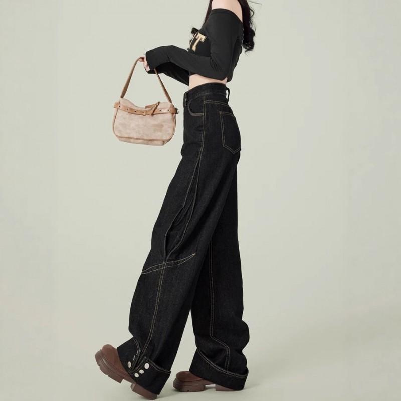 Womens Baggy Straight Leg Jeans American Vintage Loose Fit Wide Denim Pants Couple Style
