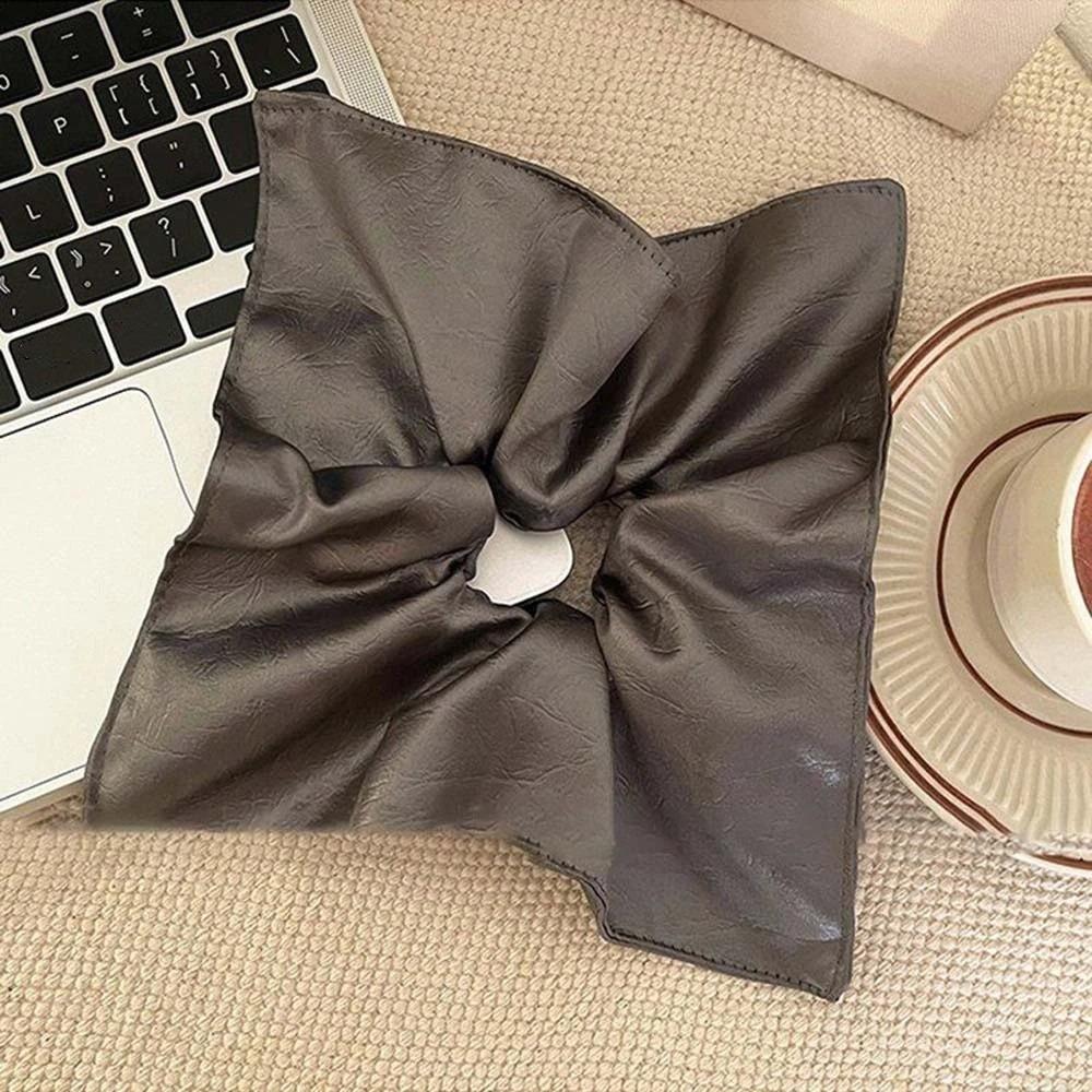 Elastic Square Leather Hair Tie Korean Style Retro Ponytail Holder Large Intestine Hair Ring  Women серый