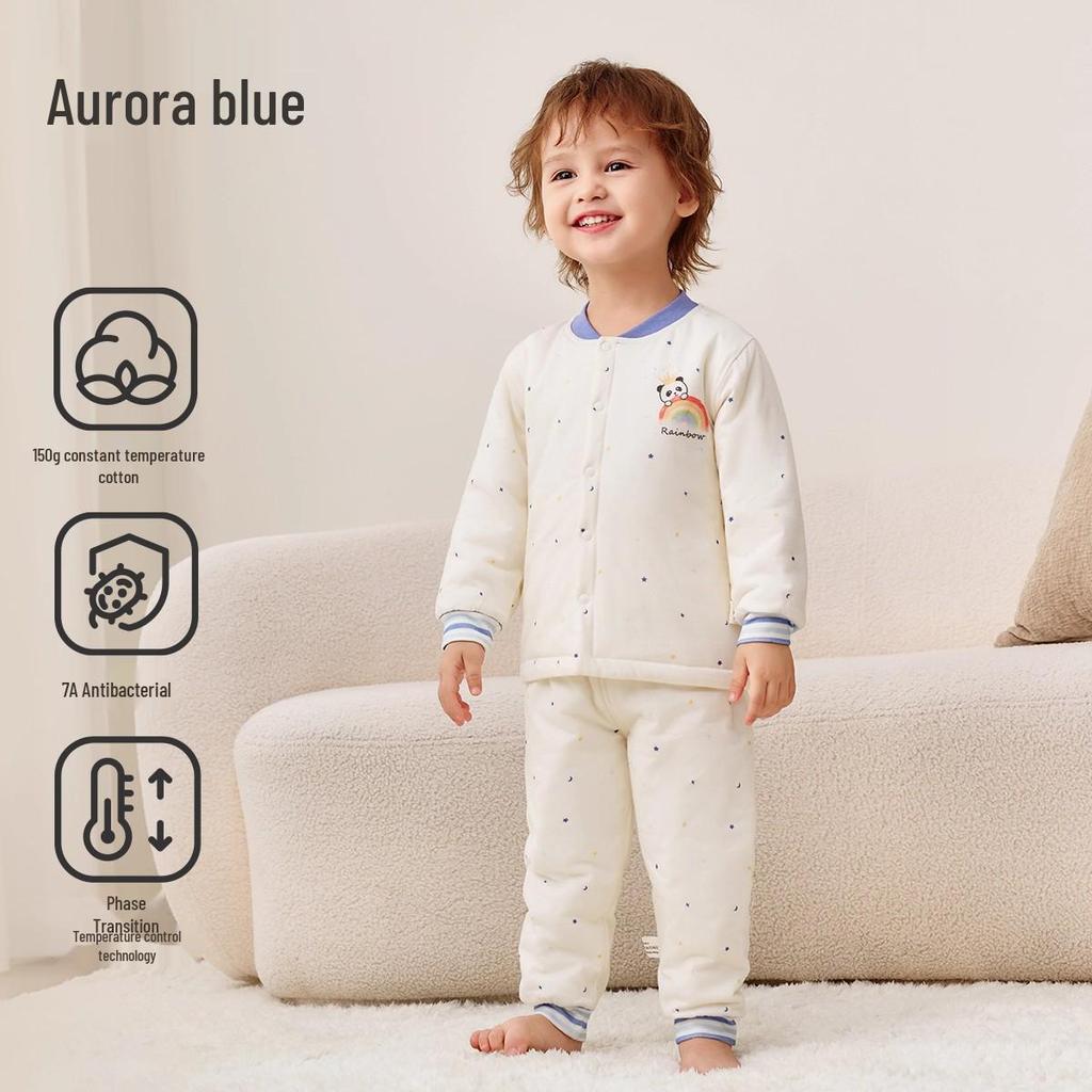 Jingqi Pikowany Bawełniany Dziecięcy Zestaw Piżamowy z Wysokim Stanem i Ochroną Brzuszka - Ciepła, Regulująca Temperaturę Odzież Domowa na Jesień i Zimę