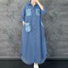ZANZEA Women Casual Turn Down Collar Short Sleeve Patchwork Long Shirt Dress