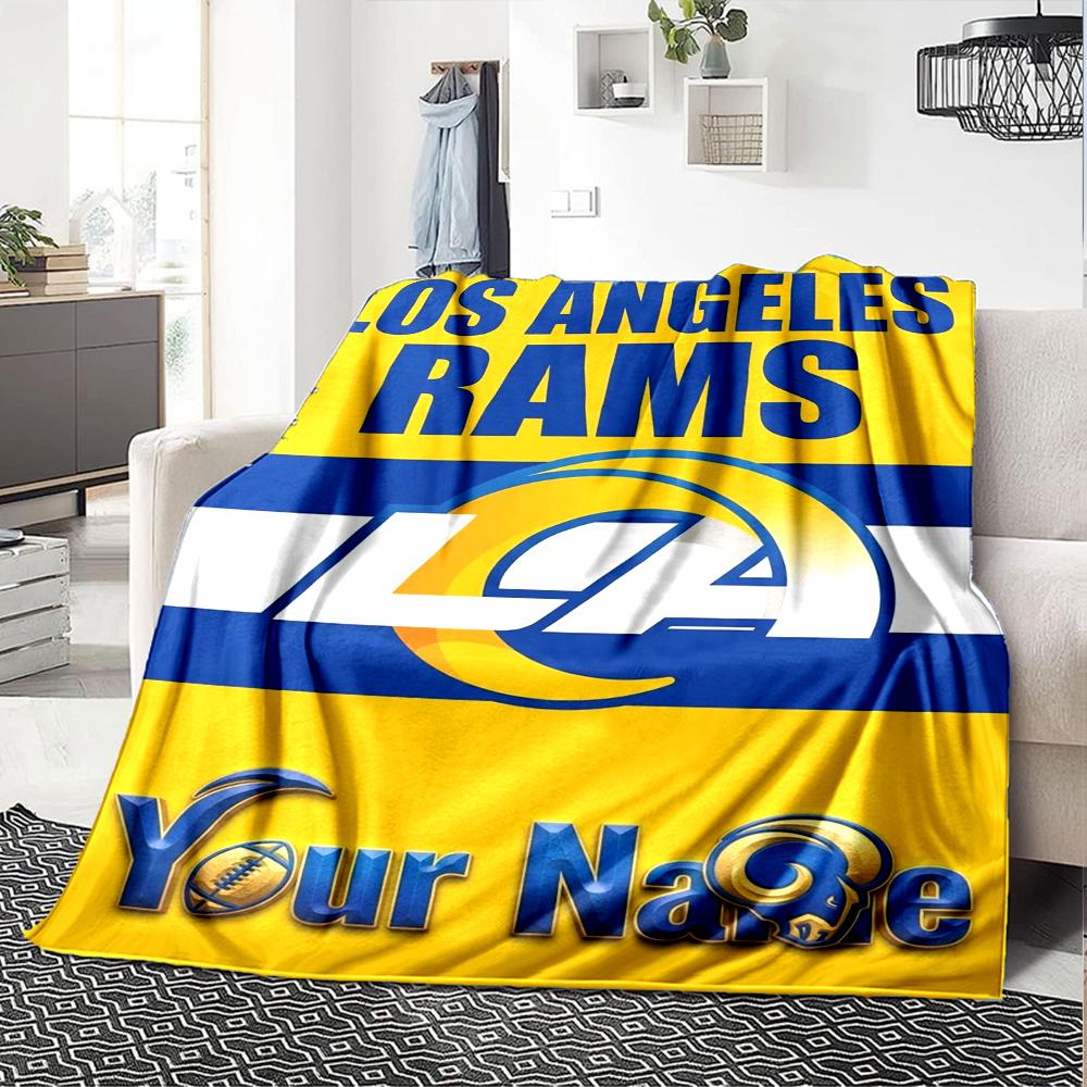 Name Custom Los Angeles Rams Print Flannel Blanket High Quality Warm Comfortable Cover for All Seasons Perfect for Gifts Home Decor