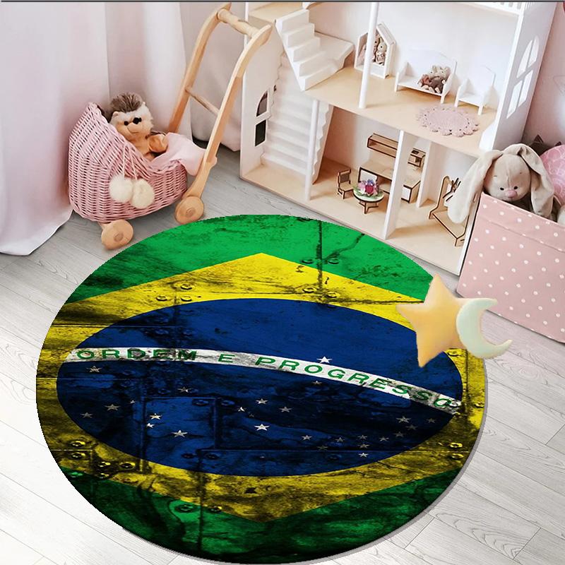 1PC round rug Brazil Artwork Printed Round Area Rug ,Rug For Home Office, Round Chair Rug, Decorative Carpet Fan gifts Christmas gift