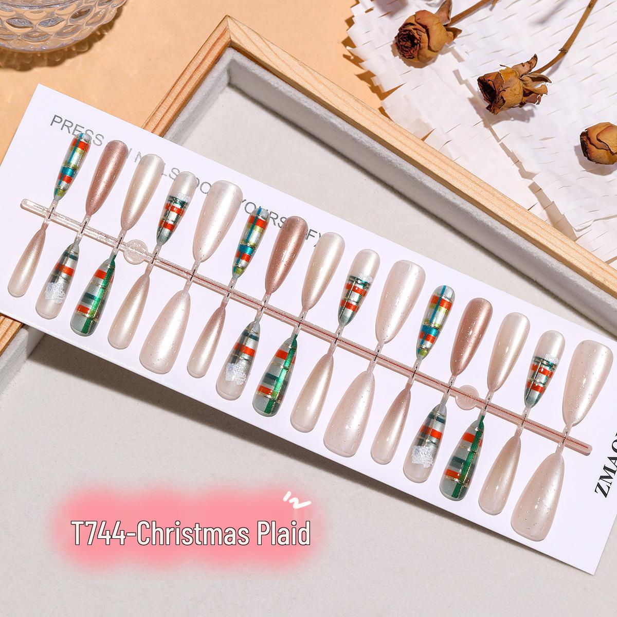 

T744# Festive Plaid Cat Eye Long-Lasting Nail Art Stickers Full Stripe S