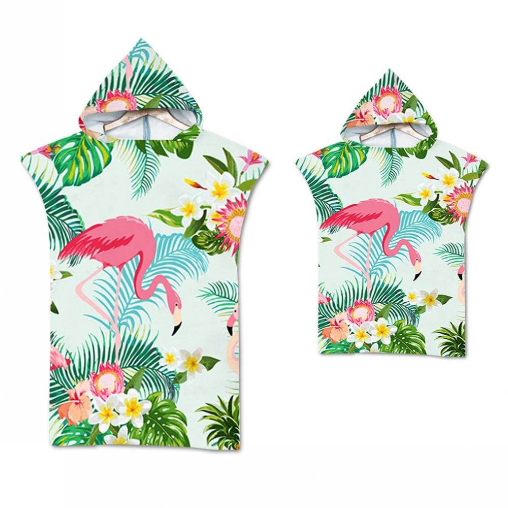 Flamingo Strandtuch Schnelltrocknend Kapuzenmantel Neoprenanzug Erwachsene Kinder Große Handtücher Eltern-Kind-Poncho Bademantel für Schwimmen Surfen