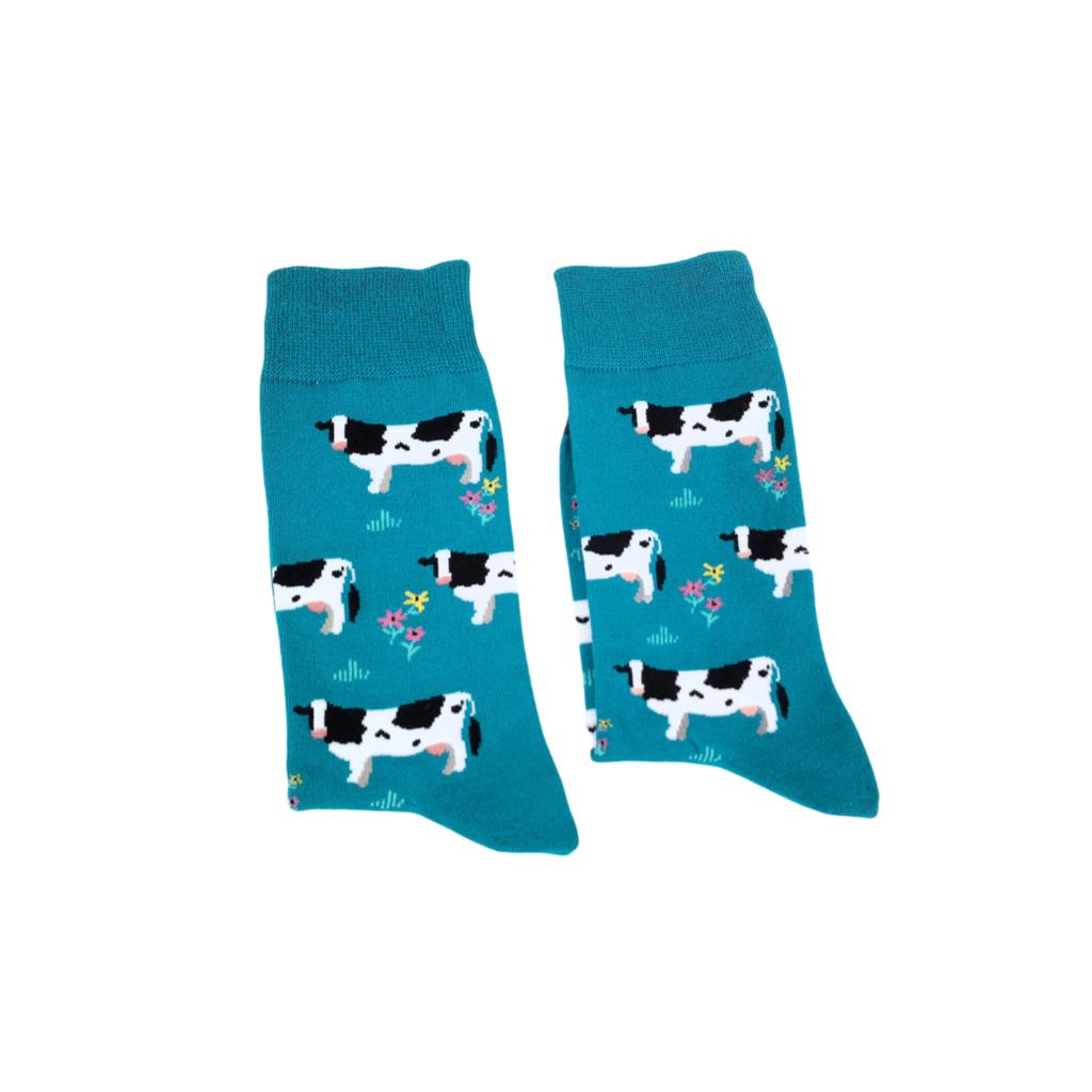 1 par herre nyhet tegneserie melkeku mønster, pustende komfortable avslappede unisex sokker for daglig bruk