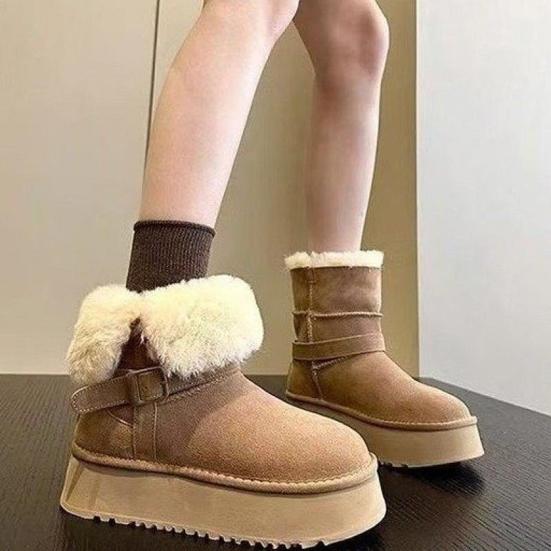 Women's fur one thick bottom heightening winter lightweight padded warm snow boots non-slip wear casual sports two wear cotton boots