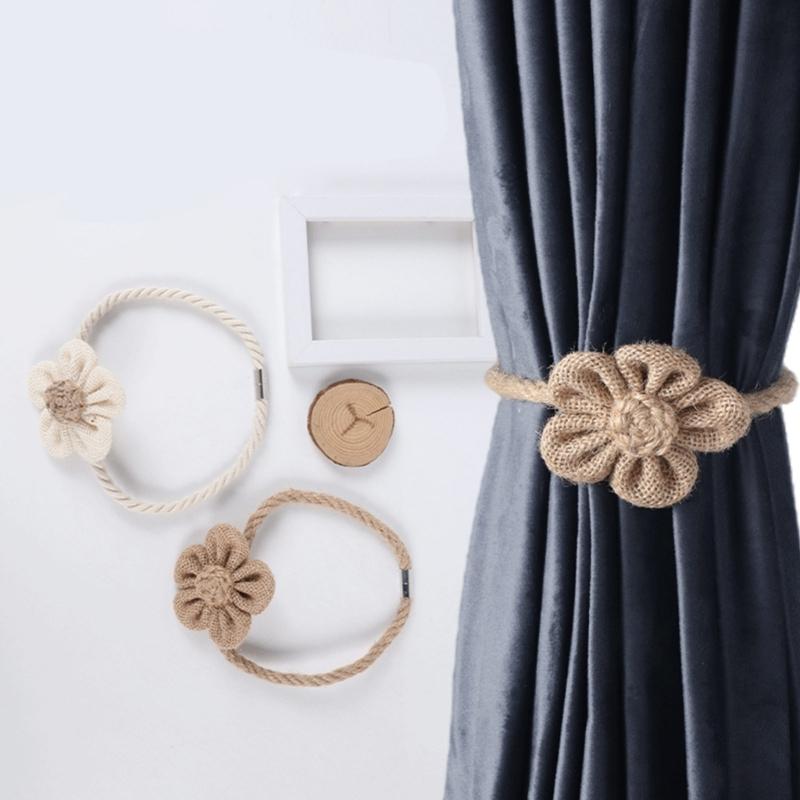 2 szt. Magnetyczne podwiązki do zasłon Ręcznie tkane kwiatowe klipsy do zasłon Boho sznurkowe podwiązki do zasłon Dekoracje domu