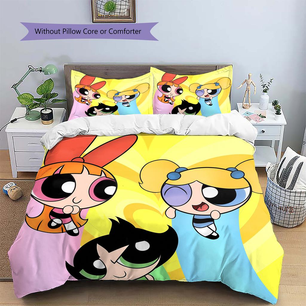 Cute Powerpuff Girls Printed Bedding Set Duvet Cover Pillowcase No Filler, Soft Home Bedroom Decor, Perfect Gift for Fans.chl