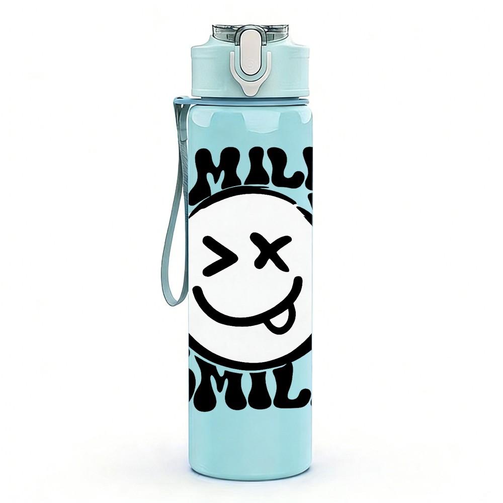 1PC Smile X Eyes Graffiti Face Print 750ml Color Plastic Sports Water Bottle Leakproof Flip Straw Lid Suitable for Sports Office Home Use