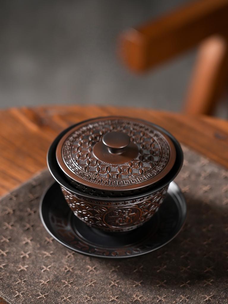 Jianshui Clay Purple Pottery Gaiwan Ceramic Handmade Household Kung Fu Tea Set Tea Bowl Tea Cup Tea Maker Tea Ceremony