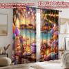2D flat printing 2pcs Window Treatment Curtains Beach Birthday Party Sunset Digital Printed Polyester Drapes Party Decorations