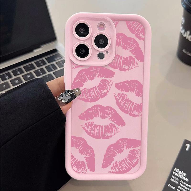 Süße Rosa Lippenabdruck Silikon Weiche Handyhülle Für iPhone 11 12 13 14 15 16 16e 17 Pro Max XS XR X 16 Plus Stoßfeste Süßigkeiten Hülle