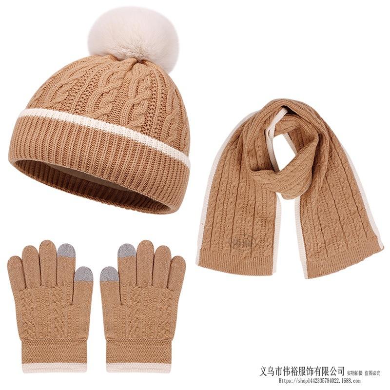 Kids Winter Warm Knitted Set Pom‑pom Hat Scarf Gloves 3‑Pcs Set Or Single Beanie Hat Windproof Ear Protection For Boys Girls Cold Weather Outdoor