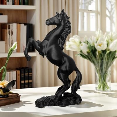 Figurine de Cheval de Simulation Cheval Noir Blanc Statue Animal de Collection Sculpture Ornement Décoration Cadeau pour Amateurs de Chevaux