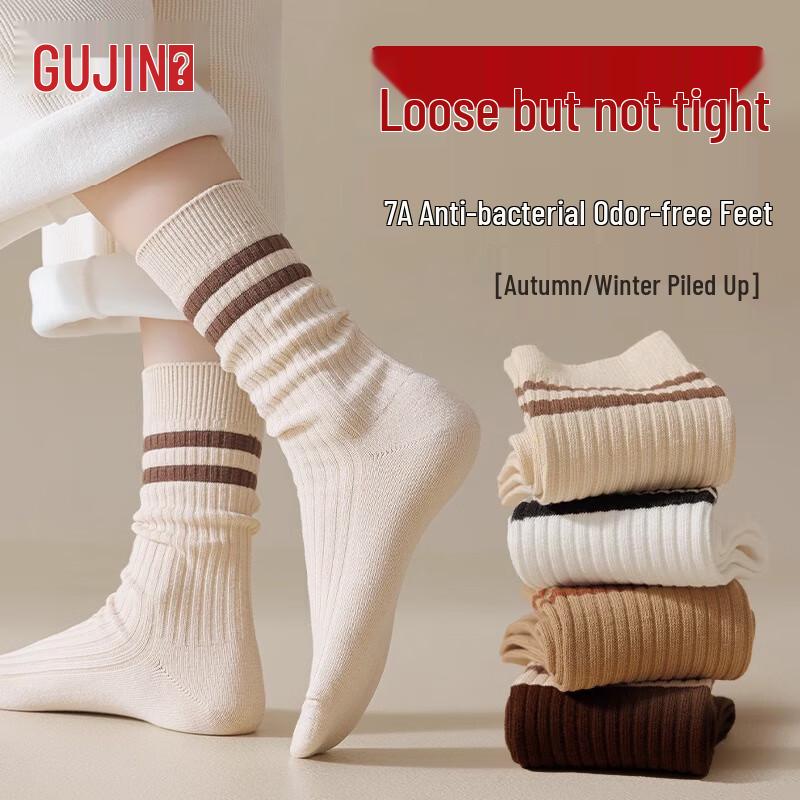 GUJIN Women s Striped Mid-Calf Socks (5 Pairs) One Size