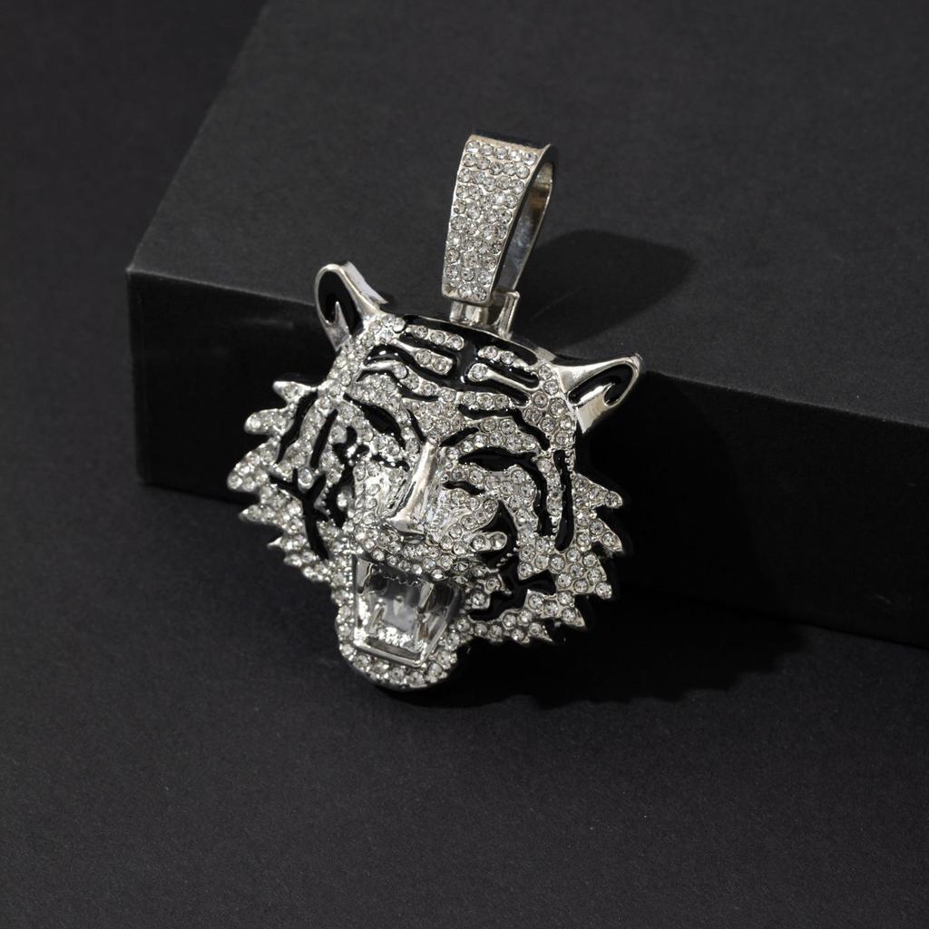 Zinc Alloy Tiger Pendant Necklace Men European American Domineering Punk Hip Hop Cool Full Zircon Personalized Cuban Chain Neck Jewelry Gift