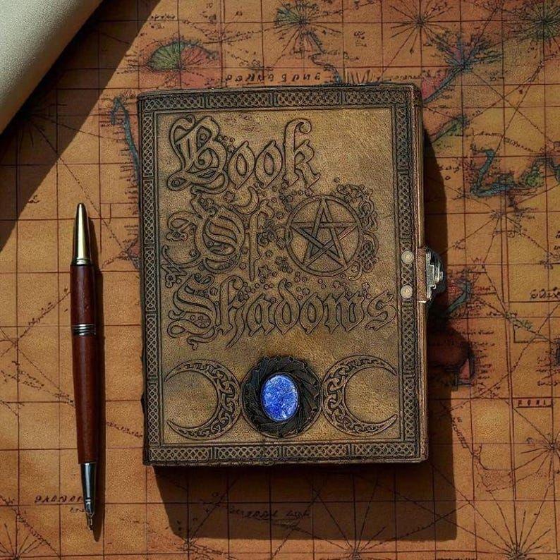 Book Of Shadows, Leather Grimoire, Leather Journal, Magic Book, Celtic Journal The Morrigan, Leather Book Travel Notebook, Christmas Gift
