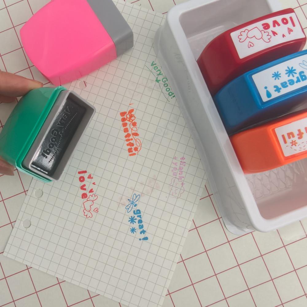 Fromthenon Teacher Motivational Praise Stamps 5pcs Cute Self-Inking Stamps Set Planner Journal School Office Stationery Supplies