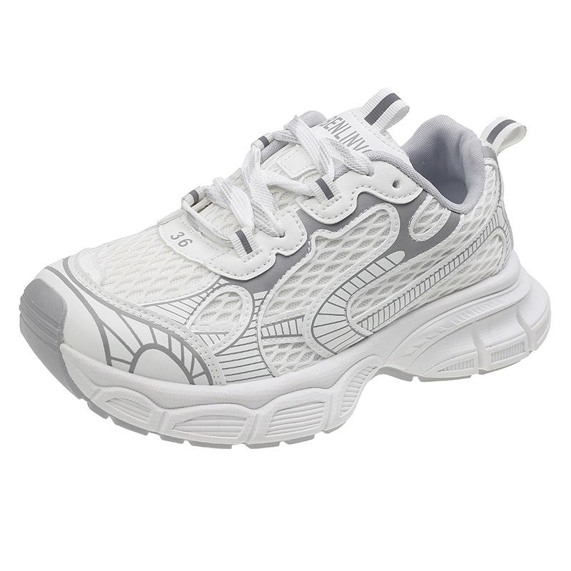 Hong Kong Style Platform Mesh Dad Shoes Women's Ins Tide 2025 New Retro Lace-up Casual Height-increasing Sports Shoes Women