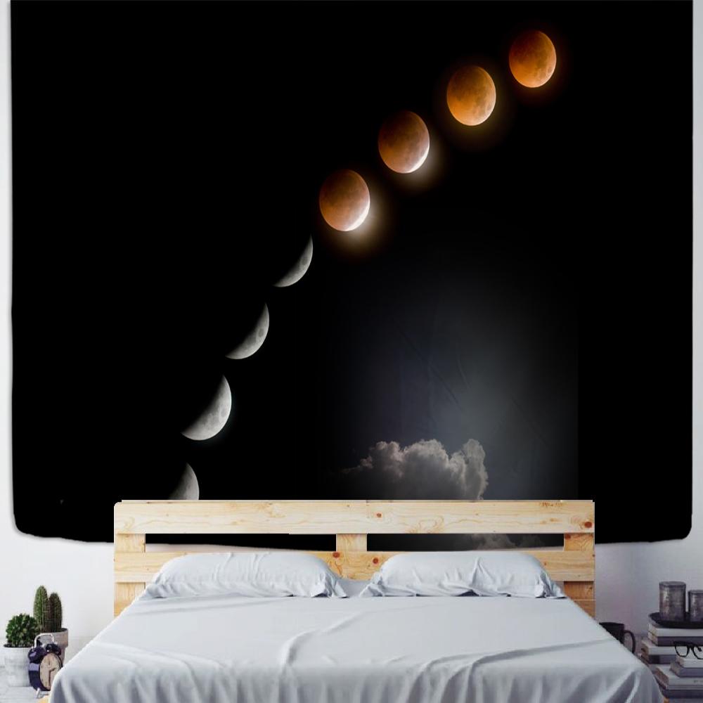 Psychedelic Partial Lunar Eclipse Tapestry Wall Hanging Mysterious Tapiz Astronomical Landscape Cosmic Home Decor