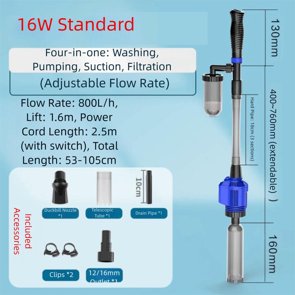 

Strong Suction Electric Aquarium Cleaner 16/20W Silent Automatic Fish Tank Cleaner Gravel Extractor Sand Washer