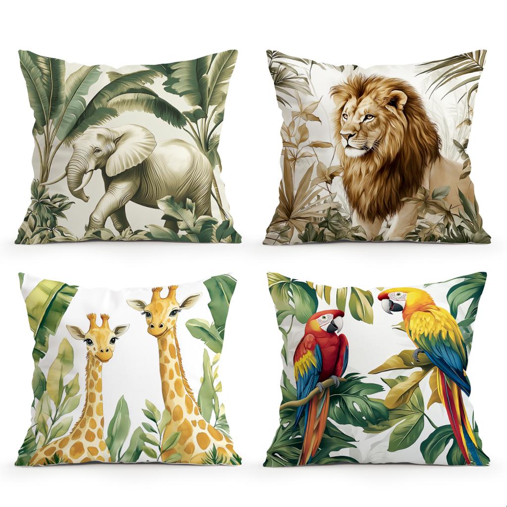 Home Decor Wild Animals In Tropical Jungle Pillow Covers Pattern Cushion Cover Suitable for Sofa Bedroom Car Pillow Cover