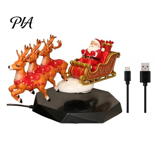 Compact Christmas Table Ornament Floating Santa Sleigh, Flying Sleigh Magnetic Levitation Display, Holiday Party Centerpiece Claus Tabletop Decor for