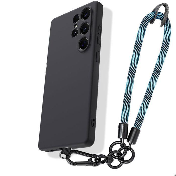 Coque pour Samsung Galaxy S26 Ultra, Protection Silicone Slim Noir avec Bracelet Amovible Bleu