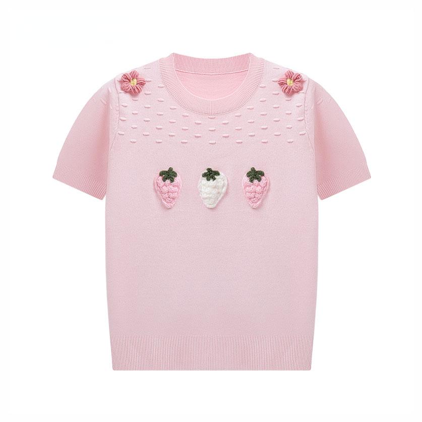 

Шикарные сладкие клубничные трикотажные свитера с коротким рукавом с круглым вырезом трикотаж летние новые короткие пуловеры B-061