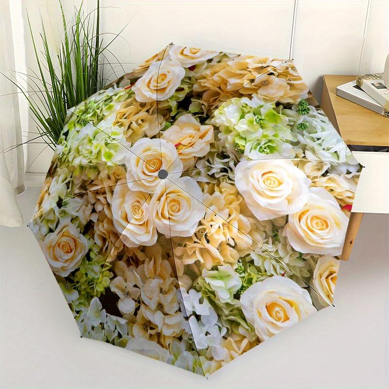 

Elegant Cream Rose and Hydrangea Flower Wall DecorUmbrella, Portable 3-Fold Umbrella for Men & Women,Christmas Gift ES298