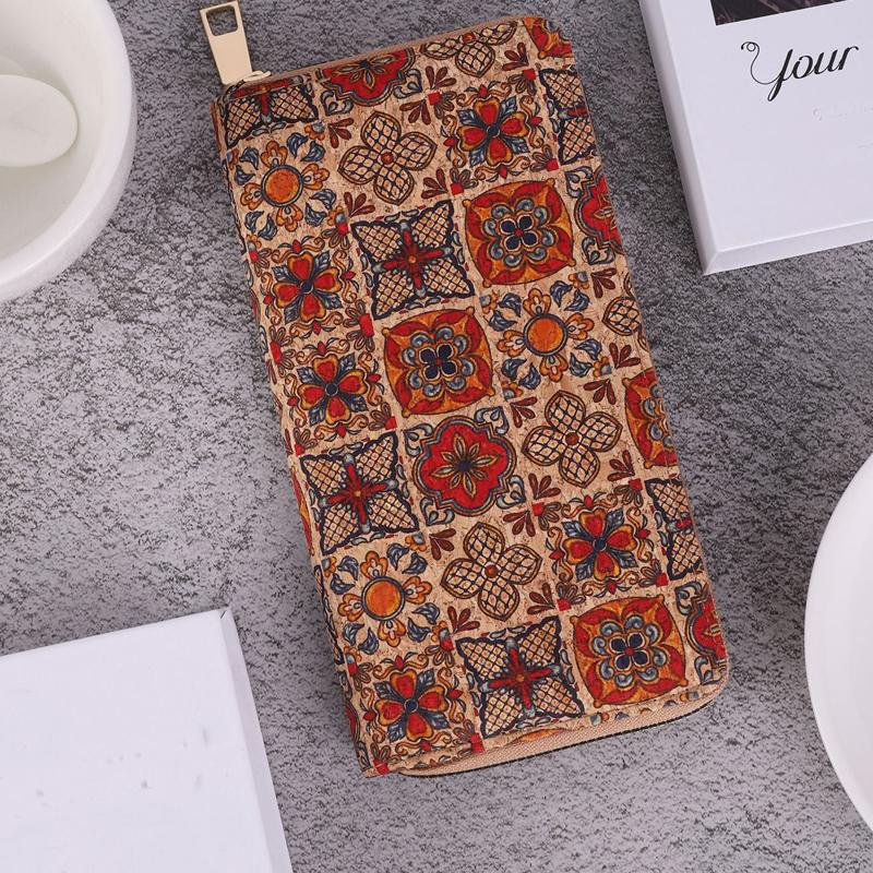 Retro Paisley och blommönster lång plånbok, Kopplingsväska Dragkedja runt bohemisk damplånbok, stor kreditkortshållare