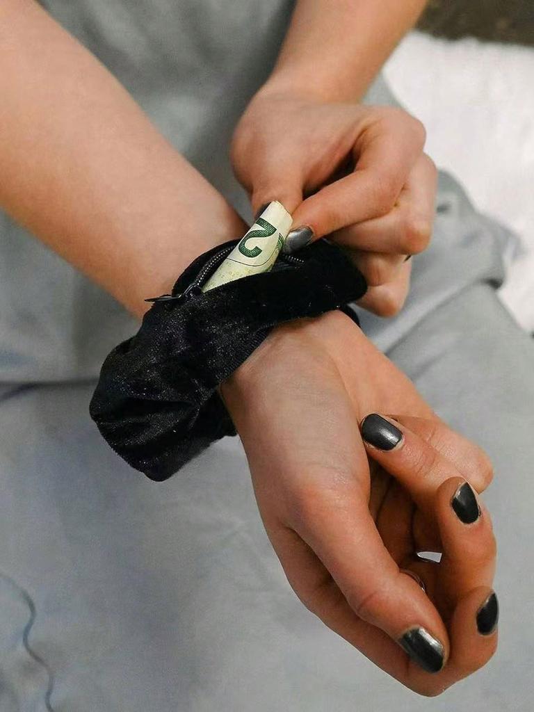 2PCS New Solid-color Velvet Zipper Large Intestine Hair Band Korean Style Fashionable Fabric Ponytail Storage Large Intestine