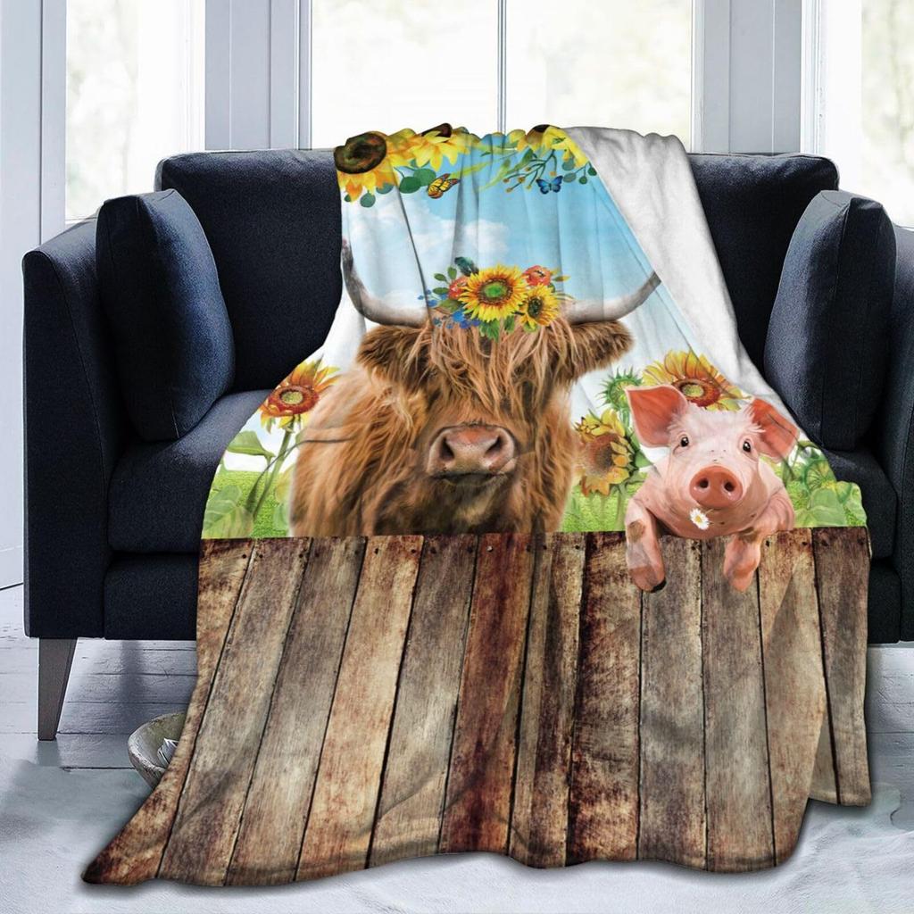 Sunflower Heights Cattle Digital-printed Polyester Bedroom Velvet Flannel Soft Sofa Cover Blanket Fleece Soft Sofa Cover