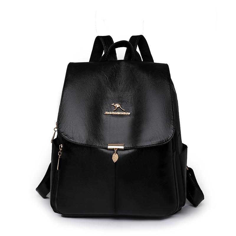 

Женский мягкий кожаный дорожный рюкзак большой вместимости рюкзак для школьников средней школы чёрный