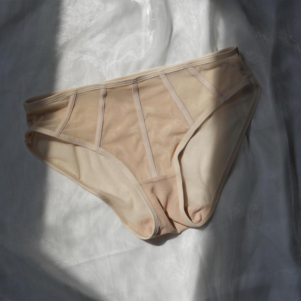 French Color Block Low-Waist Mesh Hip-Hugging Briefs for Women