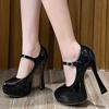 Fashion Street Style Fashion Platform Women Pumps Round Toe Square Heel Ankle Strap Stripper Ladies Shoes Zapatos De Mujer