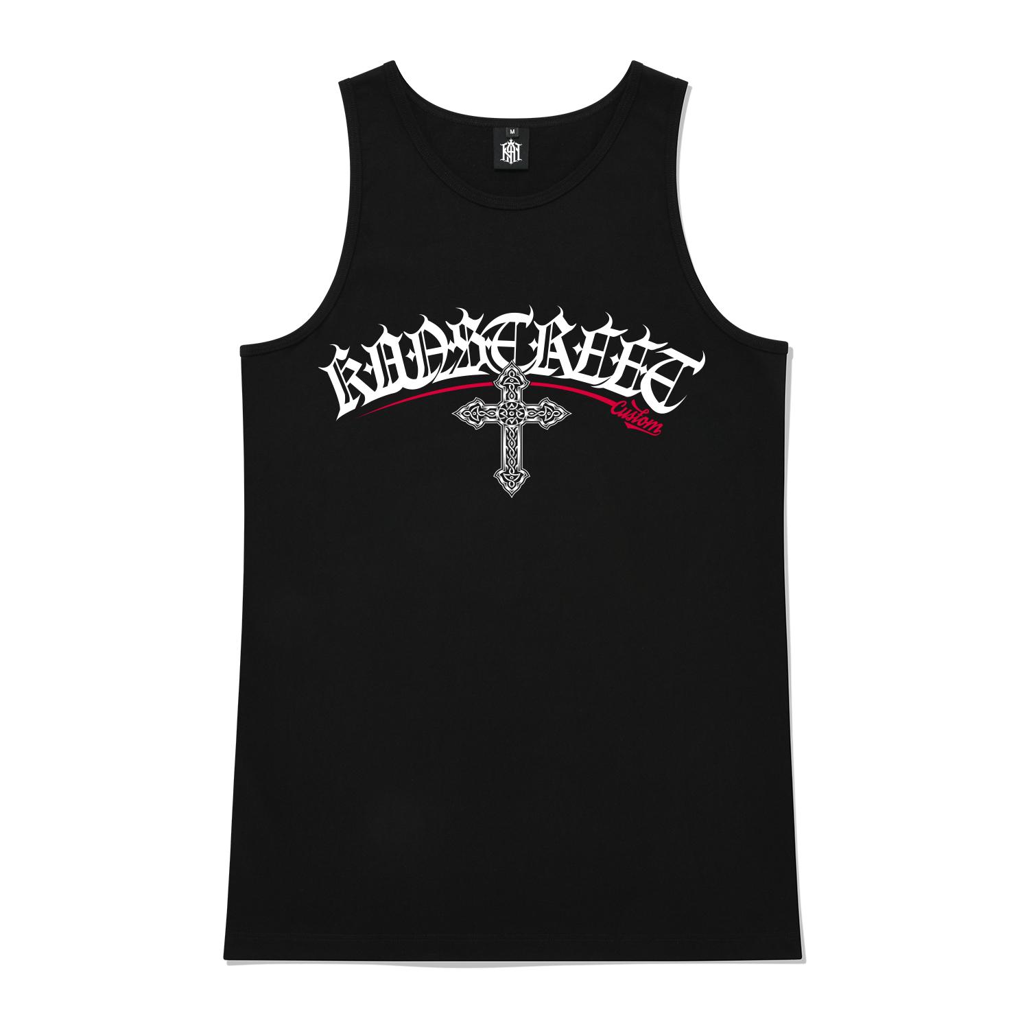 Khan 6312 Ksb0162 Lettering Cross God Long Sleeveless - Black Black/L