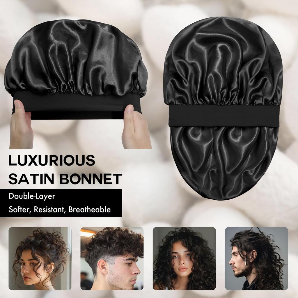 Women's Wide-brimmed Night Sleep Hair Caps Silky Bonnet Nightcap Elastic Headband Satin Head Cover Hat Shower Cap for Curly Hair