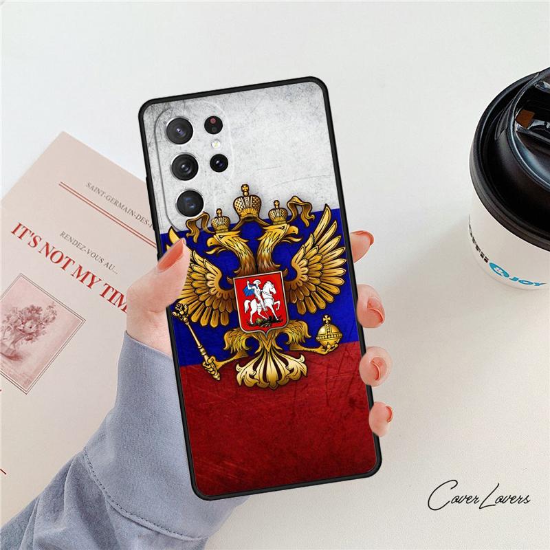 Russia Flag Coat Of Arms Phone Case For Samsung Galaxy S24 S25 S23 S22 Ultra Note 10 20 Plus S20 S21 FE Cover