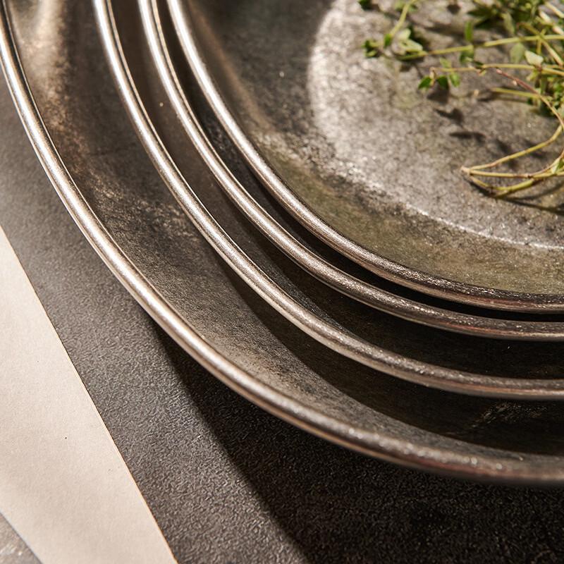 Retro Distressed Stainless Steel Serving Plate
