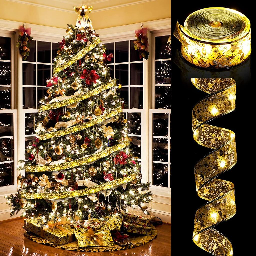Lhyxuuk Christmas Ribbon Lights, 5M (50 LEDs)  10M (100 LEDs), Christmas Tree Ornaments, Romantic Christmas Decorations, Perfect for Weddings,